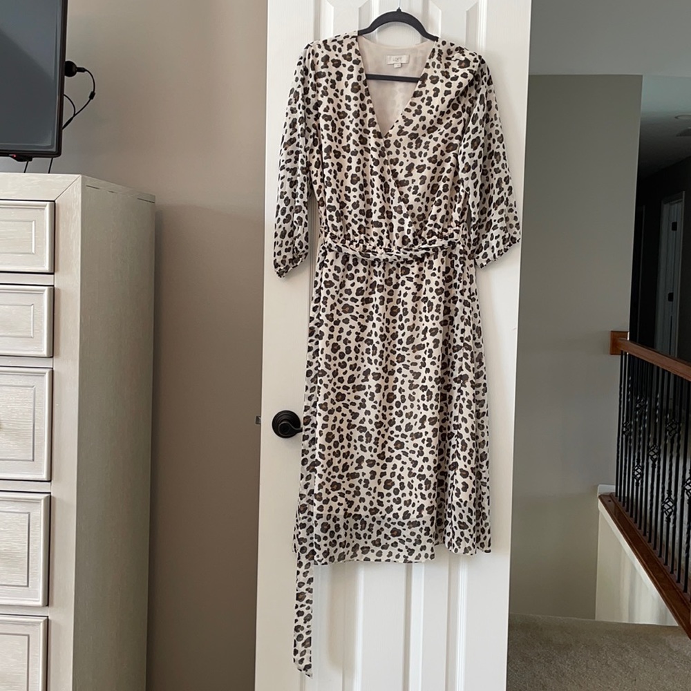 Loft large leopard print midi dress
